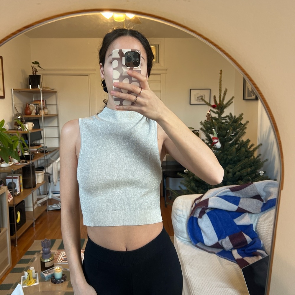 COS Metallic Silver Knit Crop Top